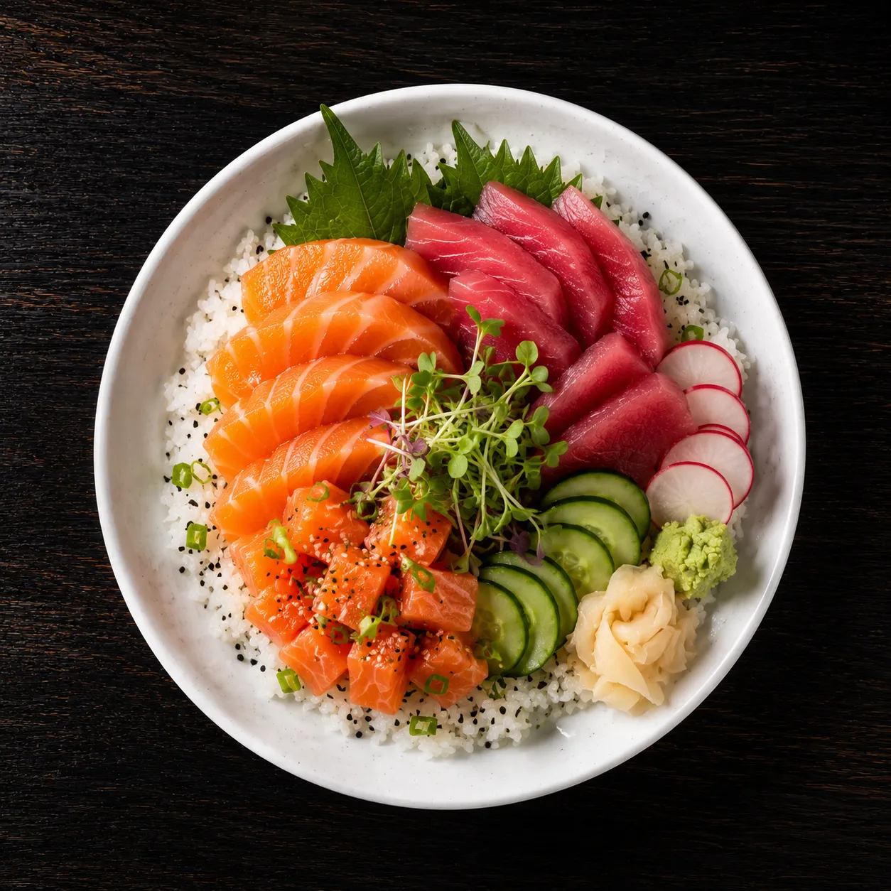 Fresh sashimi bowls with tuna salmon and rice at Ocean Bites Winnipeg Exchange District